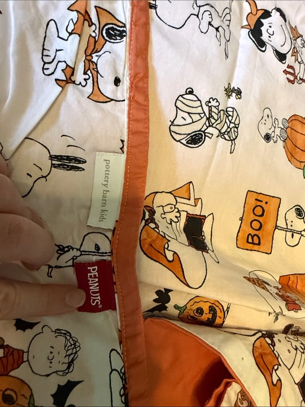 Pottery Barn Kids Halloween Snoopy Duvet Cover - White & Orange *Homemade by me*